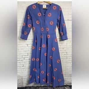 Nimo With Love Blue Long Dress Floral 3/4 Long Sleeve Size Women Small